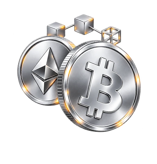 Bitcoin and Ethereum silver coins